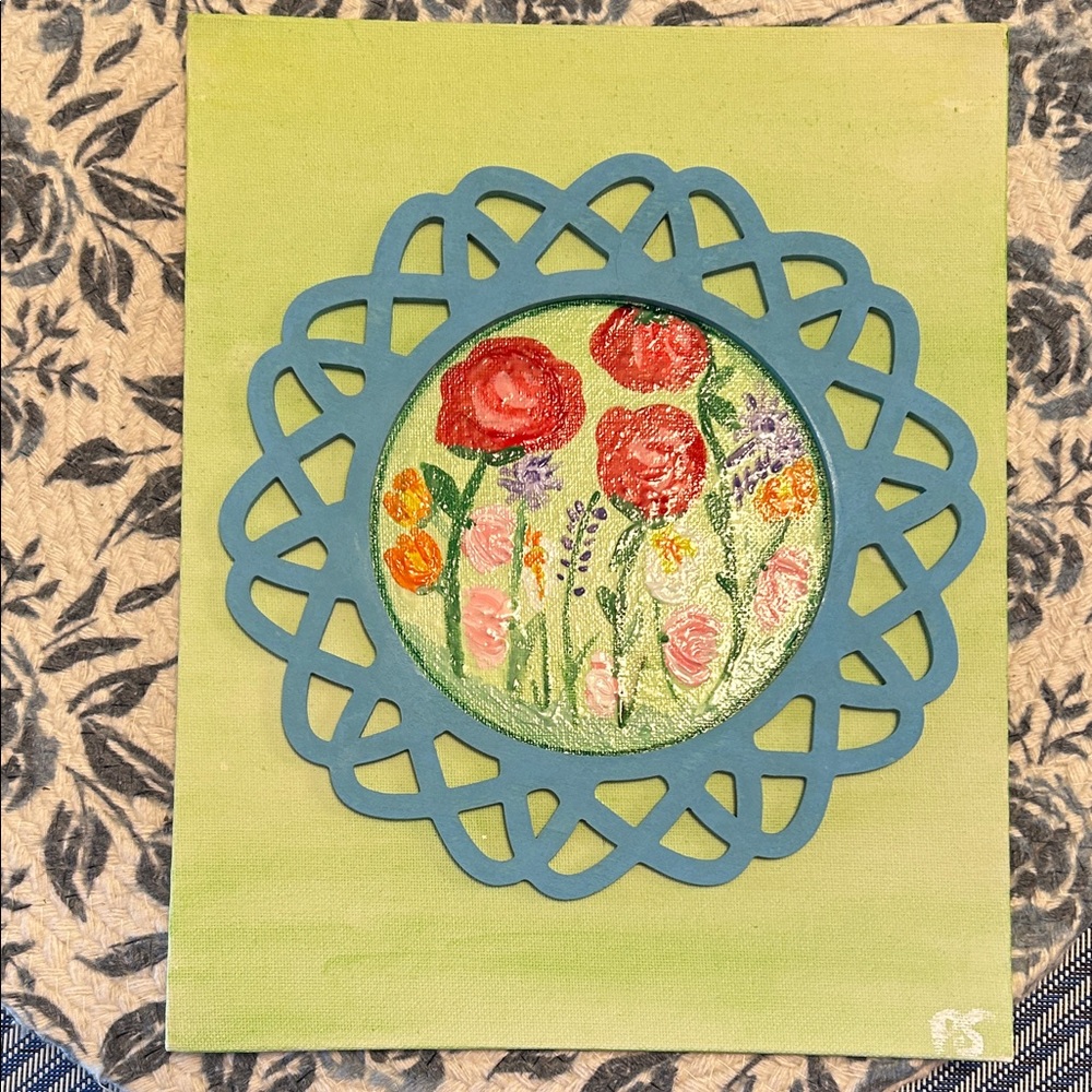 Floral painting with Blue Frame
